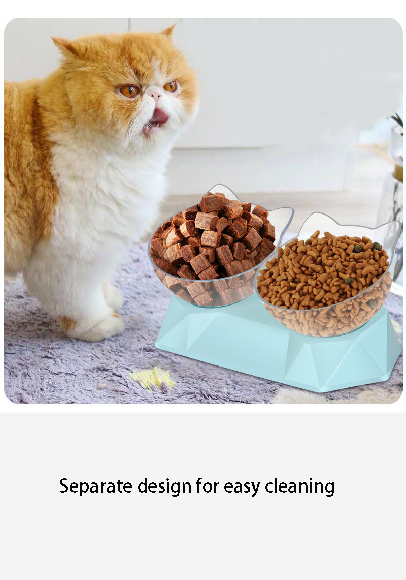 Clear plastic pet double bowl feeder for small pets