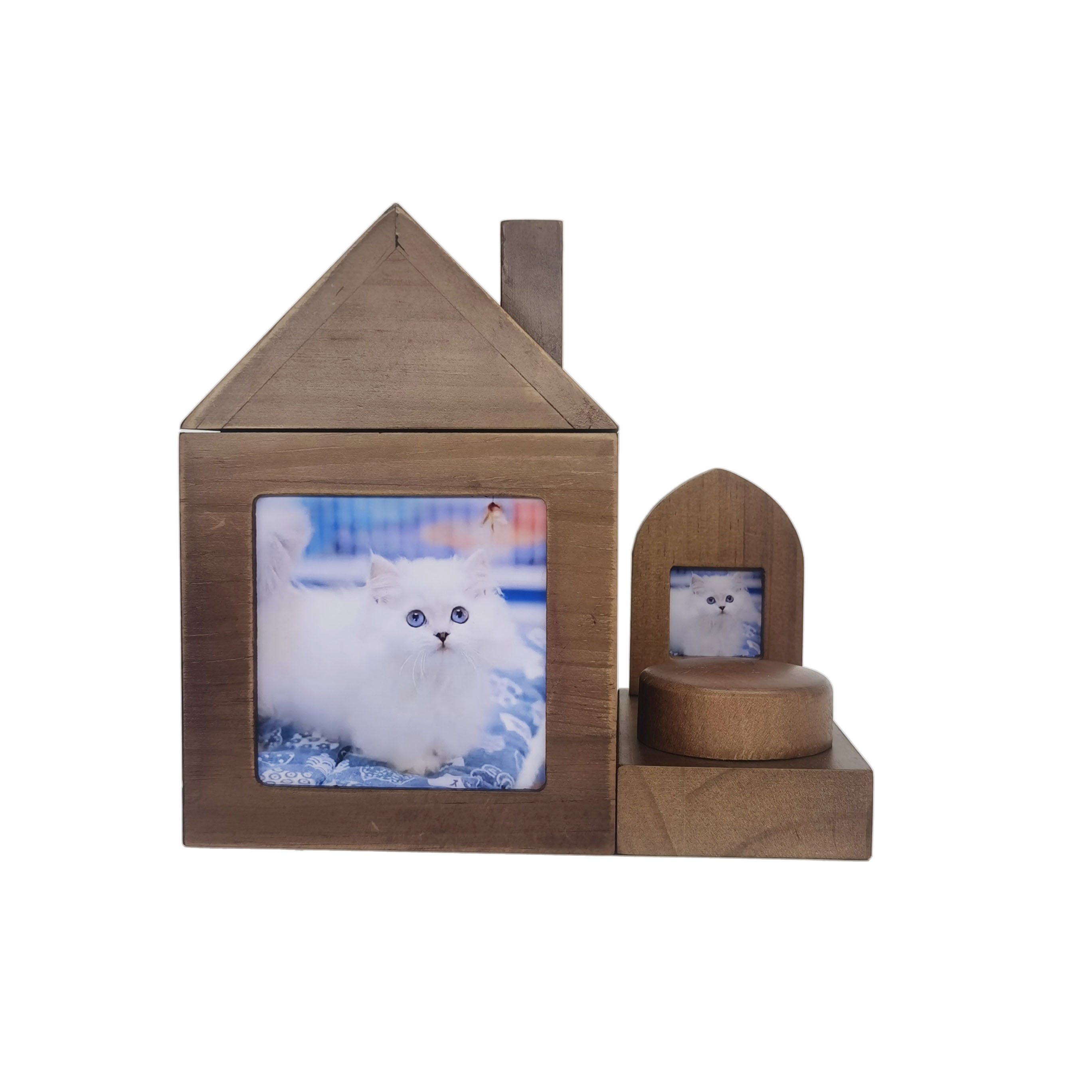 Small house Pet urn with photos pet hair small tombstone