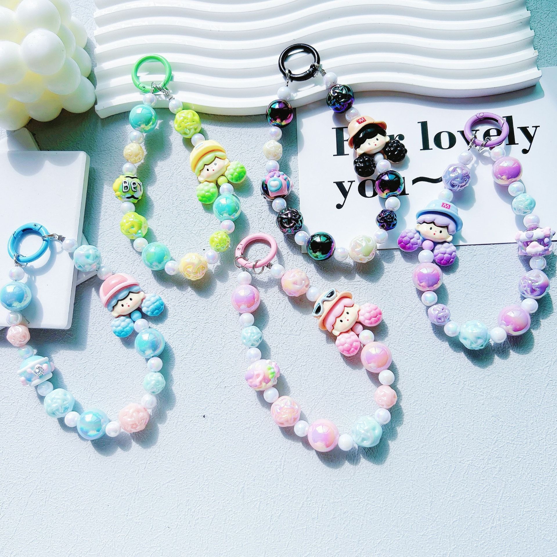 Cartoon popcorn girl, mobile phone chain pendant, Douyin DIY, the same hand-painted beads, string luggage, accessories, creative accessories