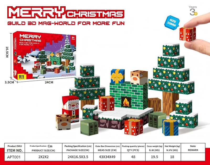 Christmas Magnetic Cube Blocks Kids Educational Building Toy, Birthday Gift for Boys