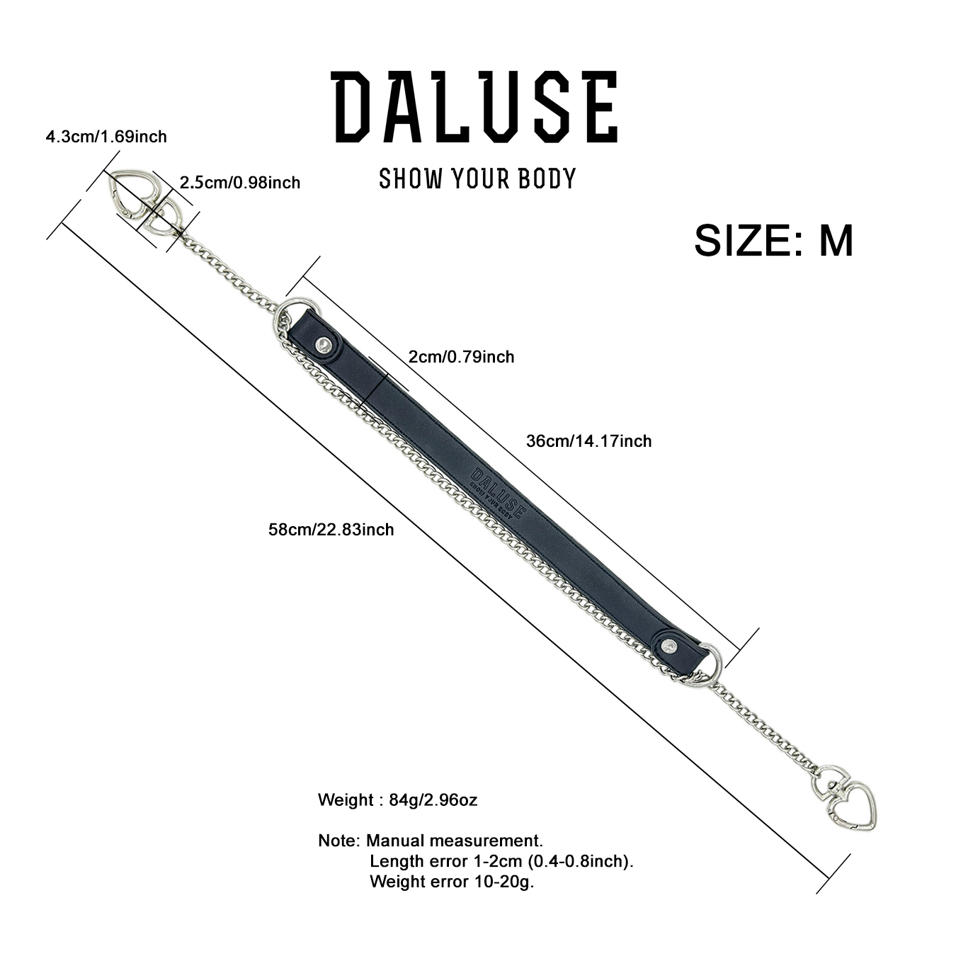 Daluse [Ina] Double Heart Shaped Buckle Titanium Steel Chain Collar Size