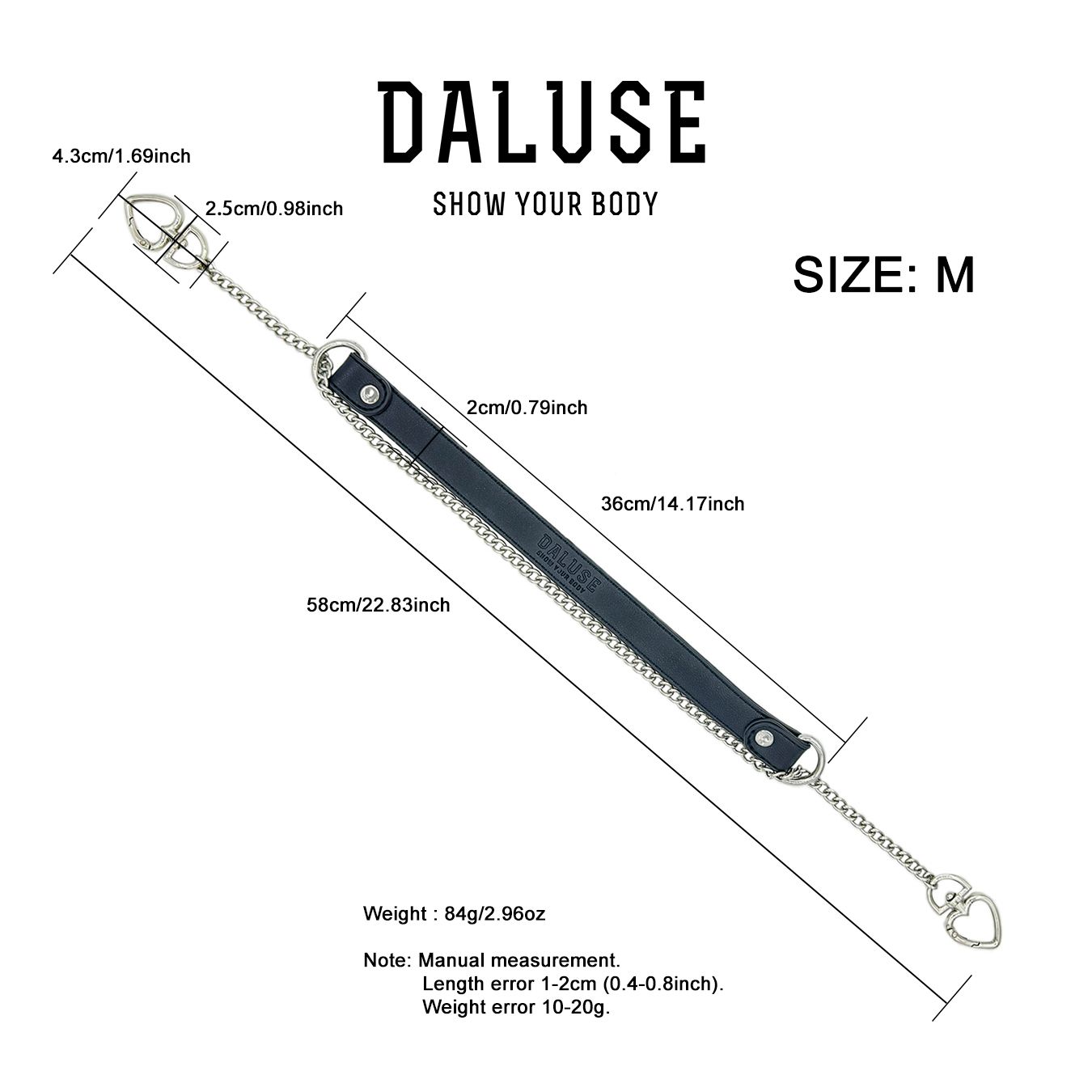 Daluse [Ina] Double Heart Shaped Buckle Titanium Steel Chain Collar Size