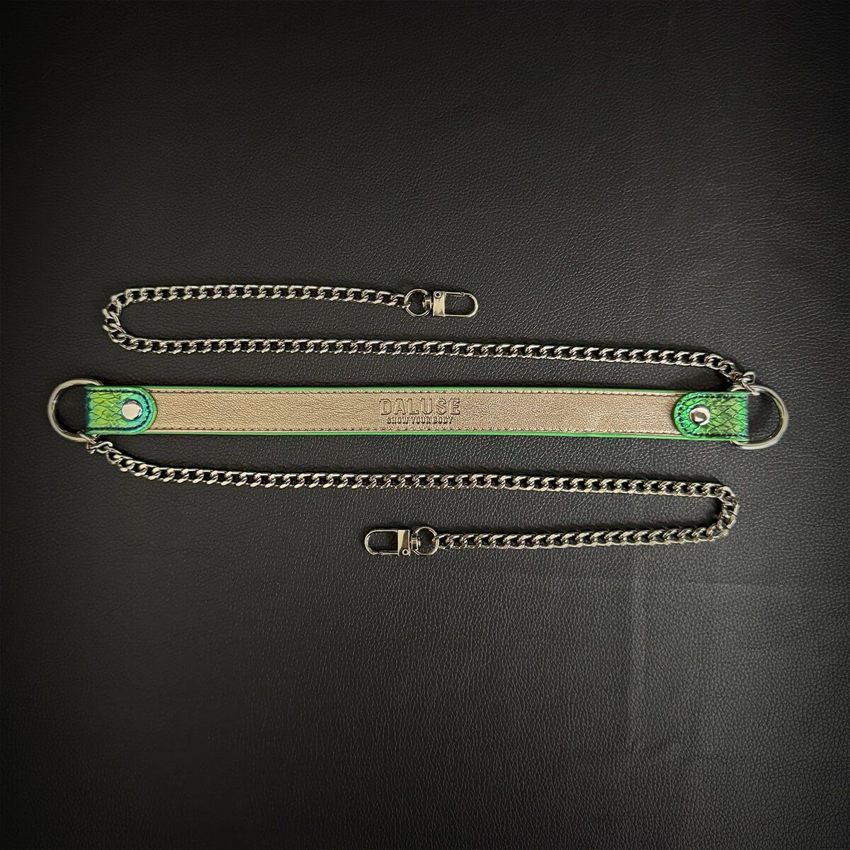 Daluse [Iris] Colorful Leather Collar Double Titanium Steel Chain Versatile Fashion Choker