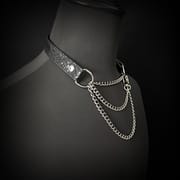 Daluse [Shatter] Crushed Black Gold Leather Collar Single Titanium Steel Chain Versatile Fashion Choker
