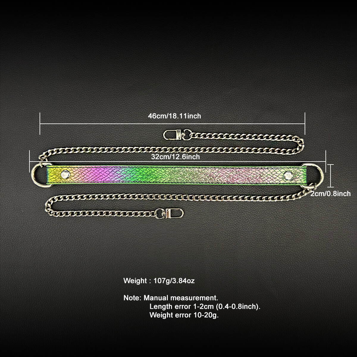 Daluse [Iris] Colorful Leather Collar Double Titanium Steel Chain Versatile Fashion Choker Size