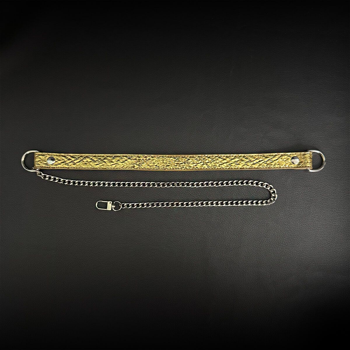 Daluse [Shatter] Crushed Black Gold Leather Collar Single Titanium Steel Chain Versatile Fashion Choker