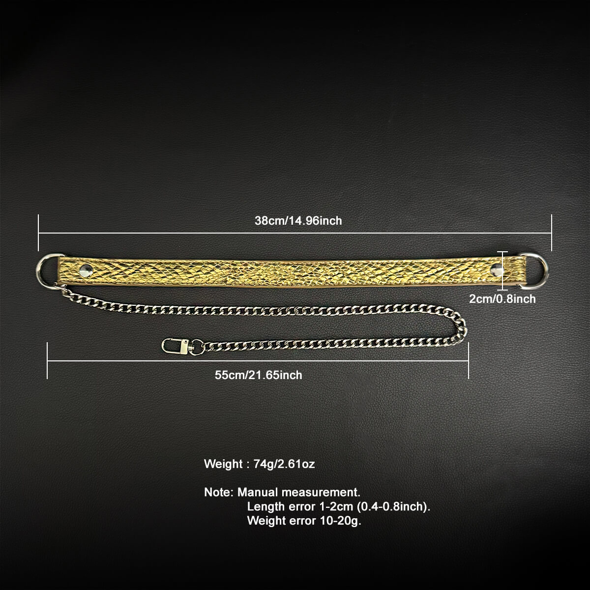 Daluse [Shatter] Crushed Black Gold Leather Collar Single Titanium Steel Chain Versatile Fashion Choker Size