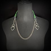 Daluse [Forest] Double Heart Shaped Buckle Titanium Steel Chain Colorful Leather Choker