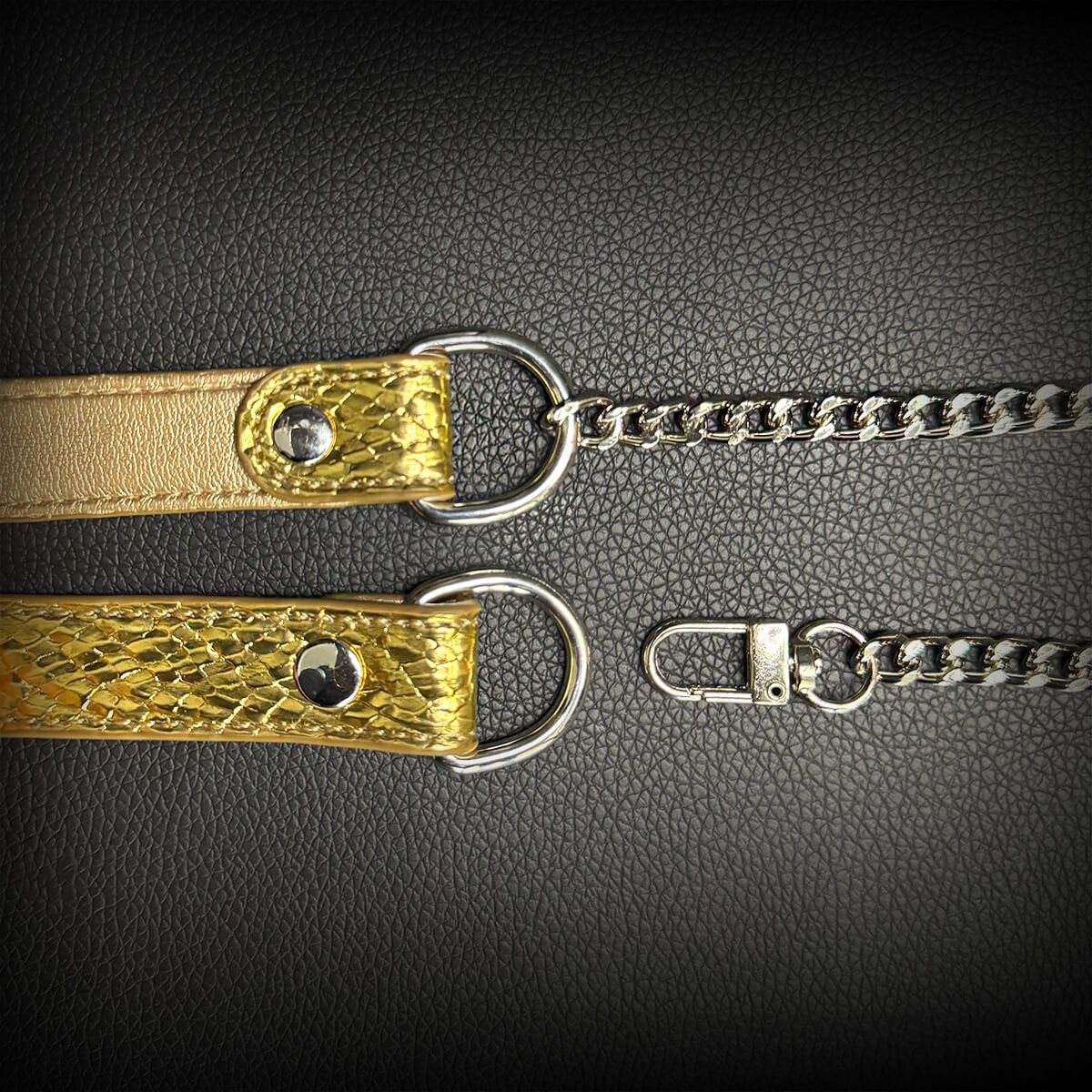 Daluse [Shatter] Crushed Black Gold Leather Collar Single Titanium Steel Chain Versatile Fashion Choker