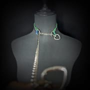 Daluse [Forest] Double Heart Shaped Buckle Titanium Steel Chain Colorful Leather Choker