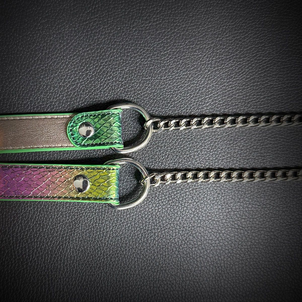 Daluse [Iris] Colorful Leather Collar Double Titanium Steel Chain Versatile Fashion Choker