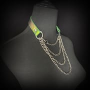 Daluse [Iris] Colorful Leather Collar Double Titanium Steel Chain Versatile Fashion Choker