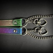 Daluse [Forest] Double Heart Shaped Buckle Titanium Steel Chain Colorful Leather Choker
