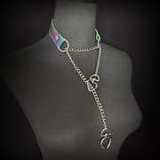Daluse [Forest] Double Heart Shaped Buckle Titanium Steel Chain Colorful Leather Choker