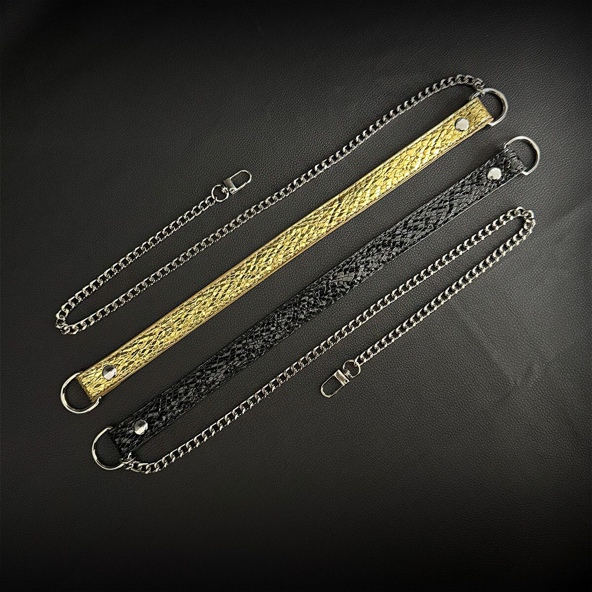 Daluse [Shatter] Crushed Black Gold Leather Collar Single Titanium Steel Chain Versatile Fashion Choker
