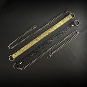 Daluse [Shatter] Crushed Black Gold Leather Collar Single Titanium Steel Chain Versatile Fashion Choker