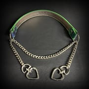 Daluse [Forest] Double Heart Shaped Buckle Titanium Steel Chain Colorful Leather Choker
