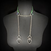 Daluse [Forest] Double Heart Shaped Buckle Titanium Steel Chain Colorful Leather Choker