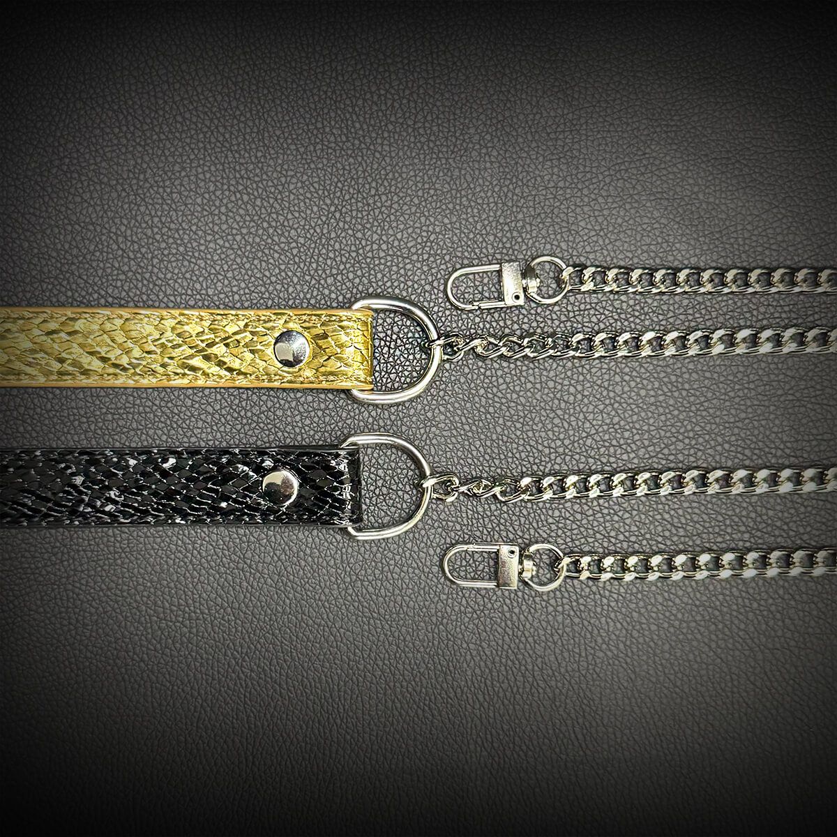 Daluse [Shatter] Crushed Black Gold Leather Collar Single Titanium Steel Chain Versatile Fashion Choker