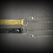 Daluse [Shatter] Crushed Black Gold Leather Collar Single Titanium Steel Chain Versatile Fashion Choker