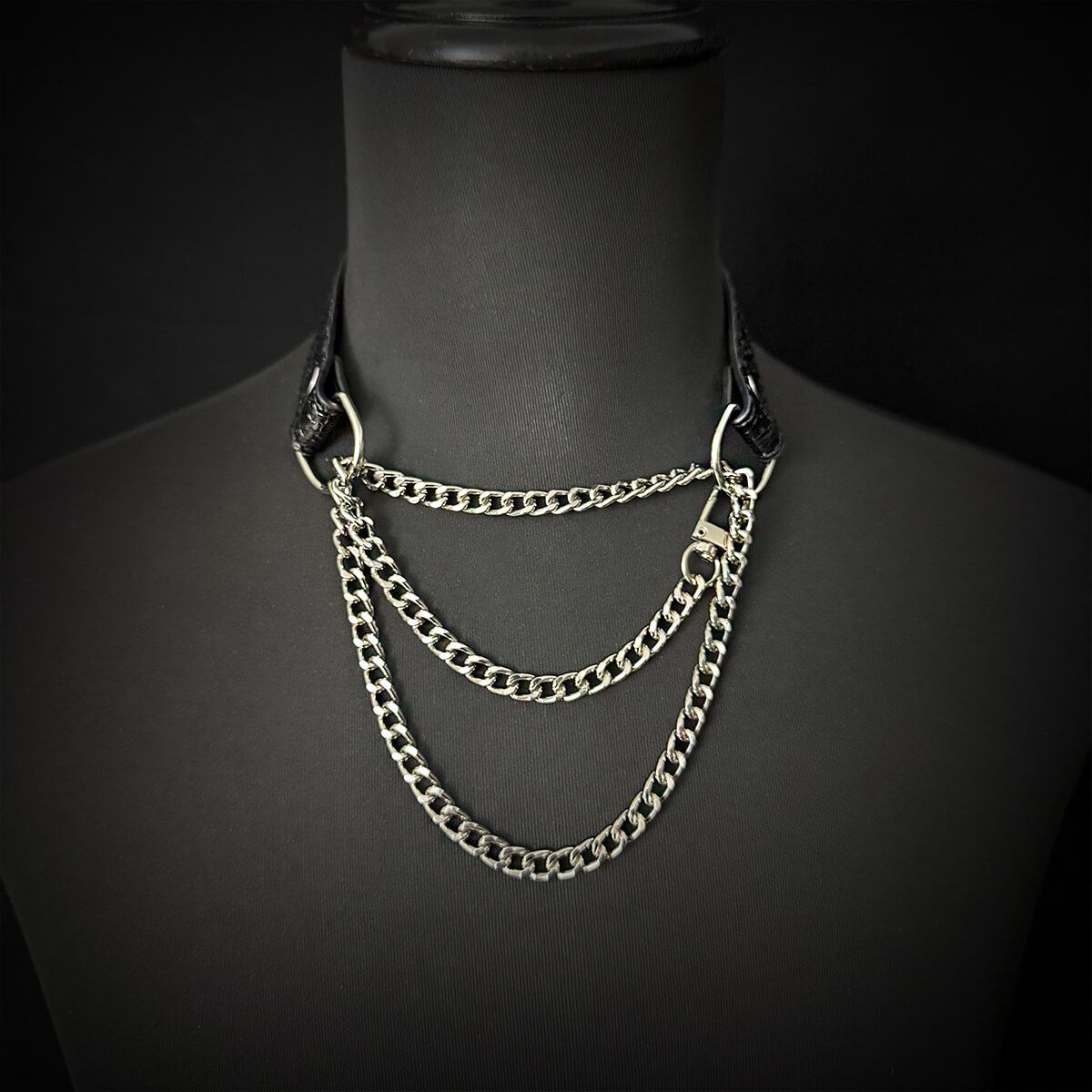 Daluse [Shatter] Crushed Black Gold Leather Collar Single Titanium Steel Chain Versatile Fashion Choker