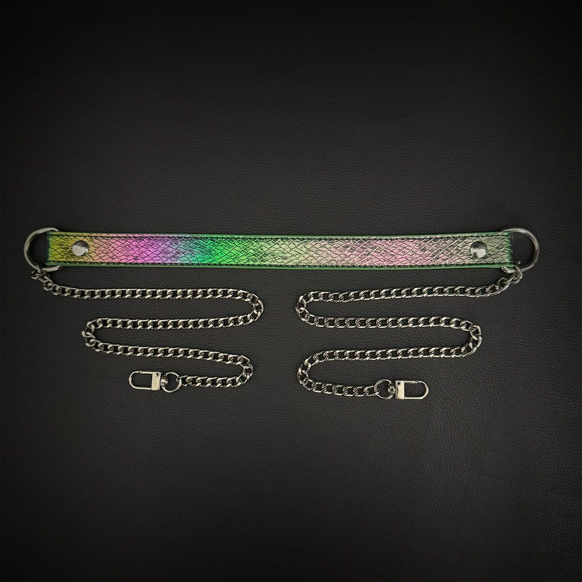 Daluse [Iris] Colorful Leather Collar Double Titanium Steel Chain Versatile Fashion Choker