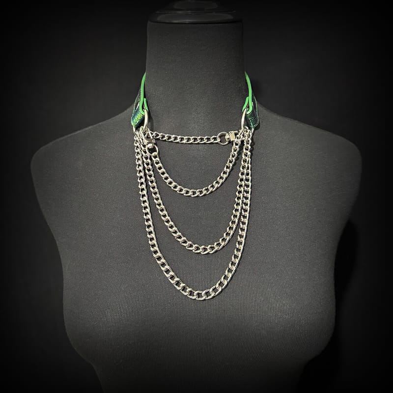 Daluse [Iris] Colorful Leather Collar Double Titanium Steel Chain Versatile Fashion Choker