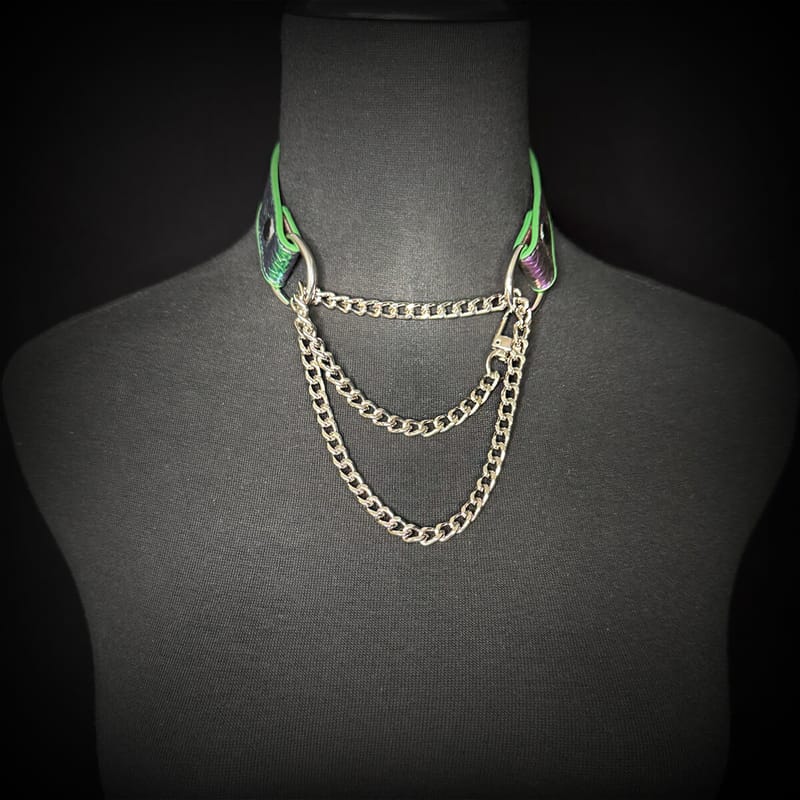 Daluse [Rainbow] Colorful Leather Collar Single Titanium Steel Chain Versatile Fashion Choker