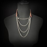 Daluse [Anais] Gold Spotted Purple Orange Snake Leather Choker Double Titanium Steel Chain Adjuster Necklace