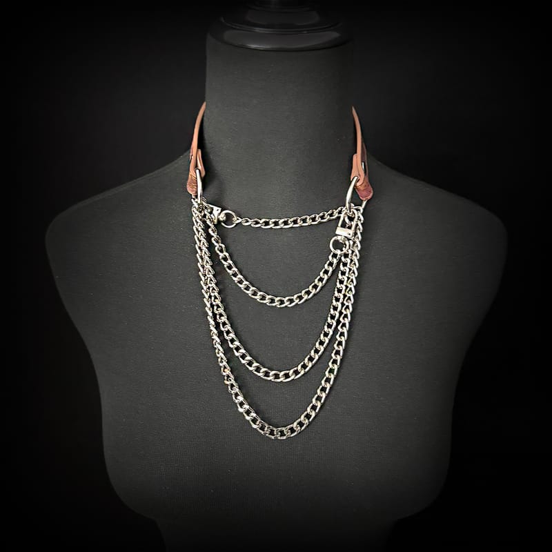 Daluse [Anais] Gold Spotted Purple Orange Snake Leather Choker Double Titanium Steel Chain Adjuster Necklace