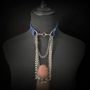 Daluse [Noelle] Blue Snake Leather Collar Double Titanium Steel Chain Adjustment Choker