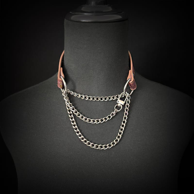 Daluse [Rachel] Gold Spotted Purple Orange Snake Pattern Leather Collar Single Titanium Steel Chain Versatile Fashion Choker