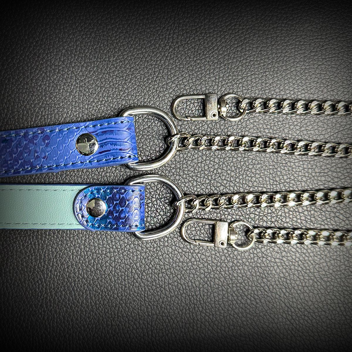 Daluse [Noelle] Blue Snake Leather Collar Double Titanium Steel Chain Adjustment Choker