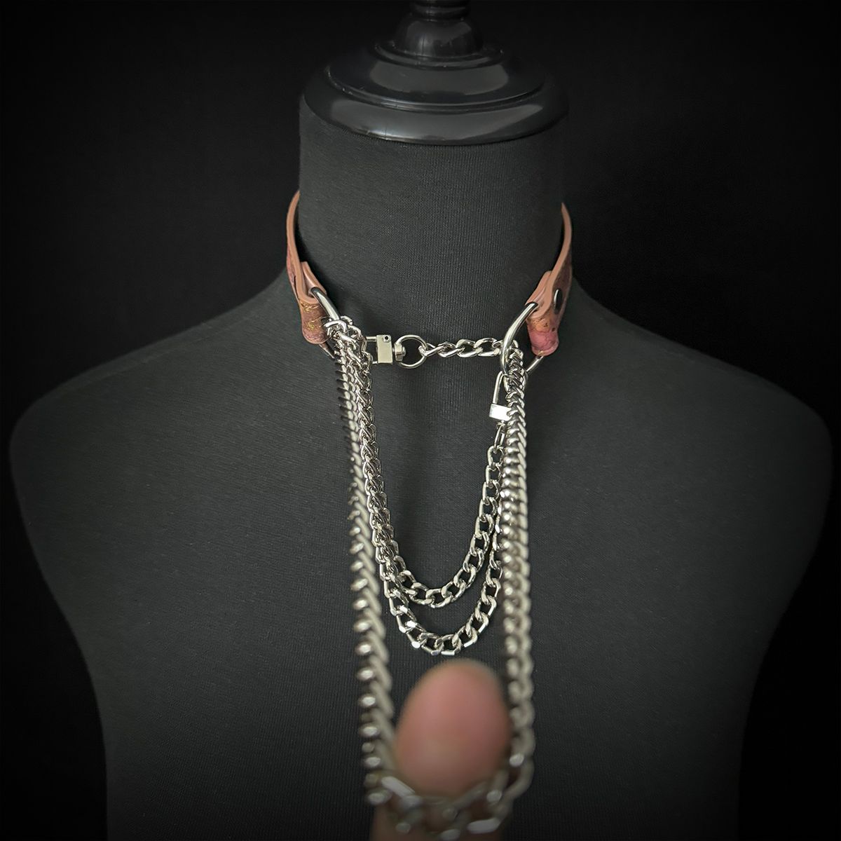 Daluse [Anais] Gold Spotted Purple Orange Snake Leather Choker Double Titanium Steel Chain Adjuster Necklace