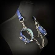 Daluse [Zora] Blue Snake Leather Double Titanium Steel Chain Choker And Blue Snake Leather Silver Chain Adjustable Cuff Combination