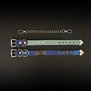 Daluse [Zora] Blue Snake Leather Double Titanium Steel Chain Choker And Blue Snake Leather Silver Chain Adjustable Cuff Combination