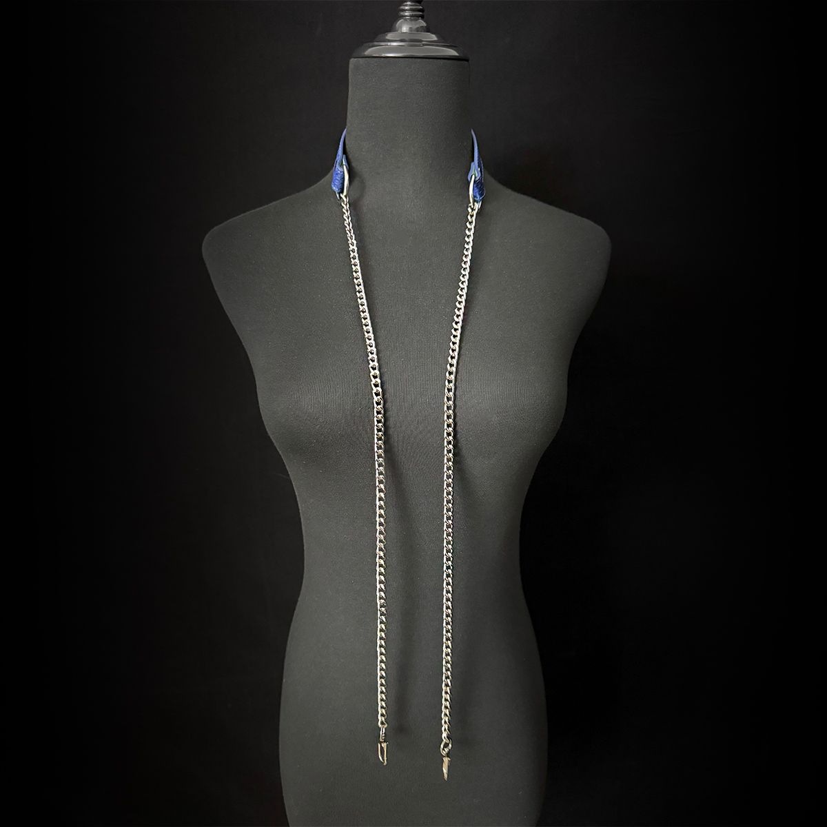 Daluse [Noelle] Blue Snake Leather Collar Double Titanium Steel Chain Adjustment Choker