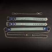 Daluse [Zora] Blue Snake Leather Double Titanium Steel Chain Choker And Blue Snake Leather Silver Chain Adjustable Cuff Combination