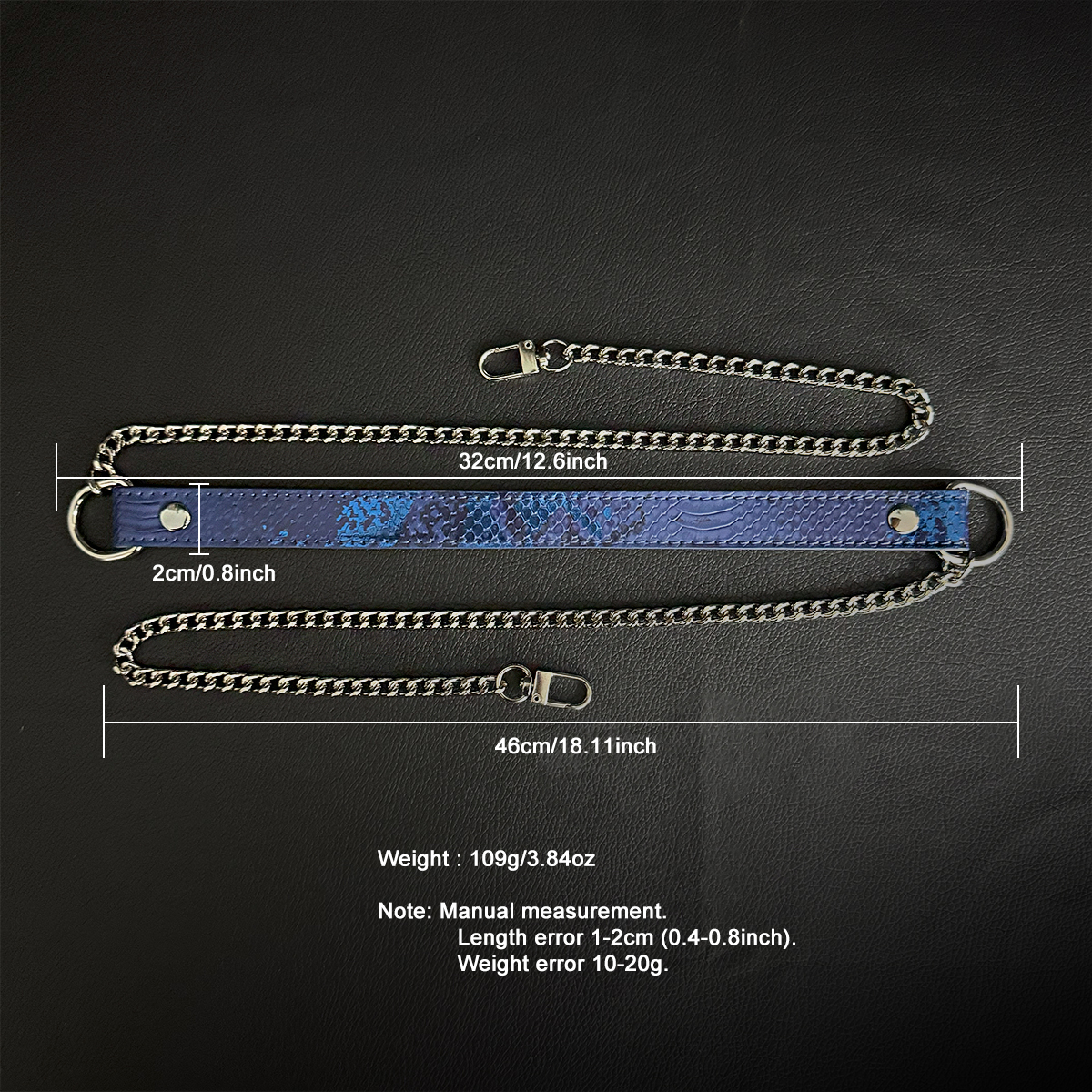Daluse [Noelle] Blue Snake Leather Collar Double Titanium Steel Chain Adjustment Choker Size
