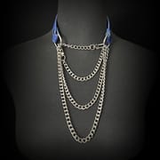 Daluse [Noelle] Blue Snake Leather Collar Double Titanium Steel Chain Adjustment Choker