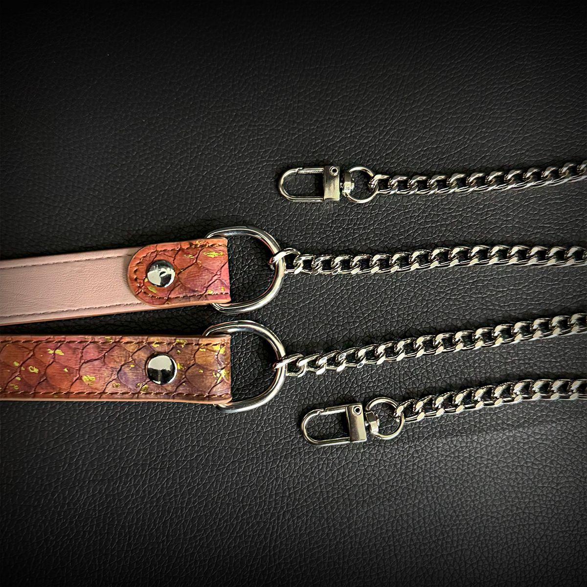 Daluse [Anais] Gold Spotted Purple Orange Snake Leather Choker Double Titanium Steel Chain Adjuster Necklace