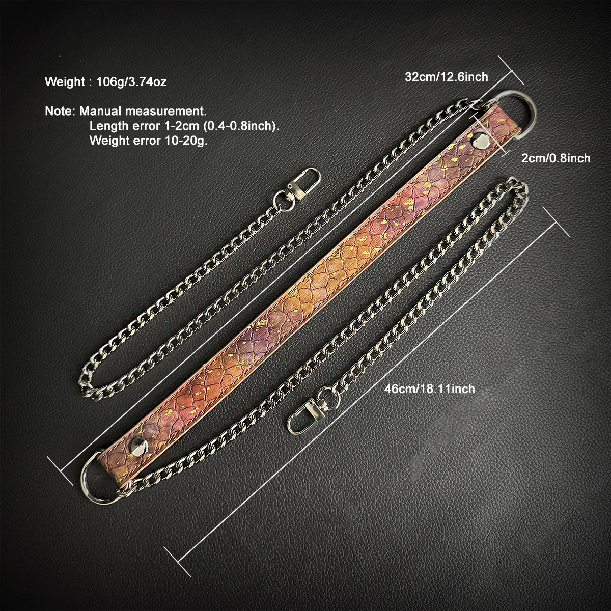 Daluse [Anais] Gold Spotted Purple Orange Snake Leather Choker Double Titanium Steel Chain Adjuster Necklace Size、