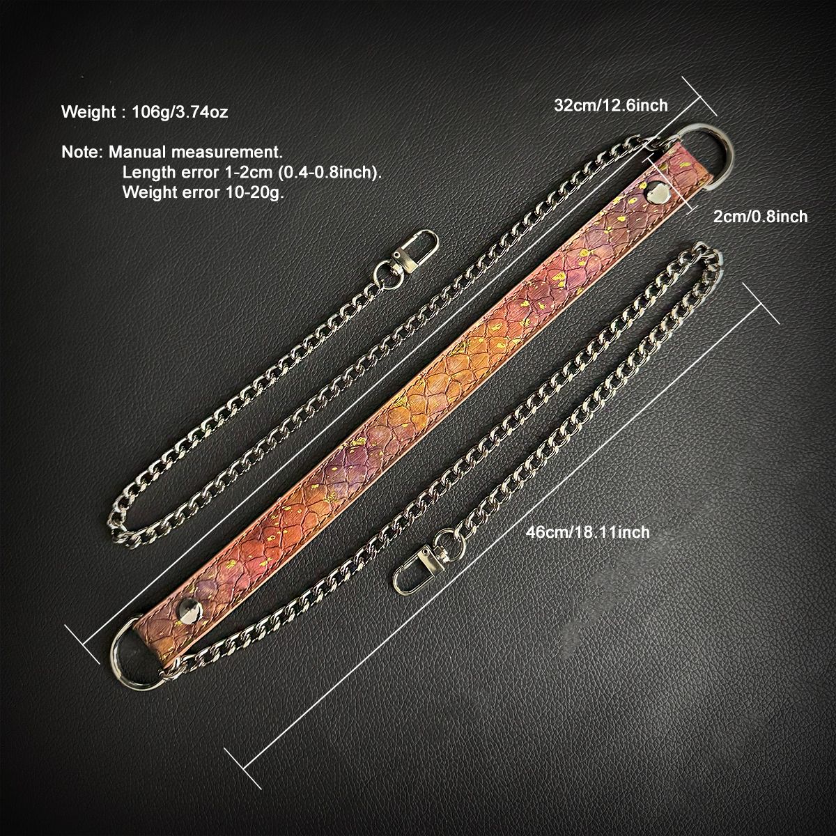 Daluse [Anais] Gold Spotted Purple Orange Snake Leather Choker Double Titanium Steel Chain Adjuster Necklace