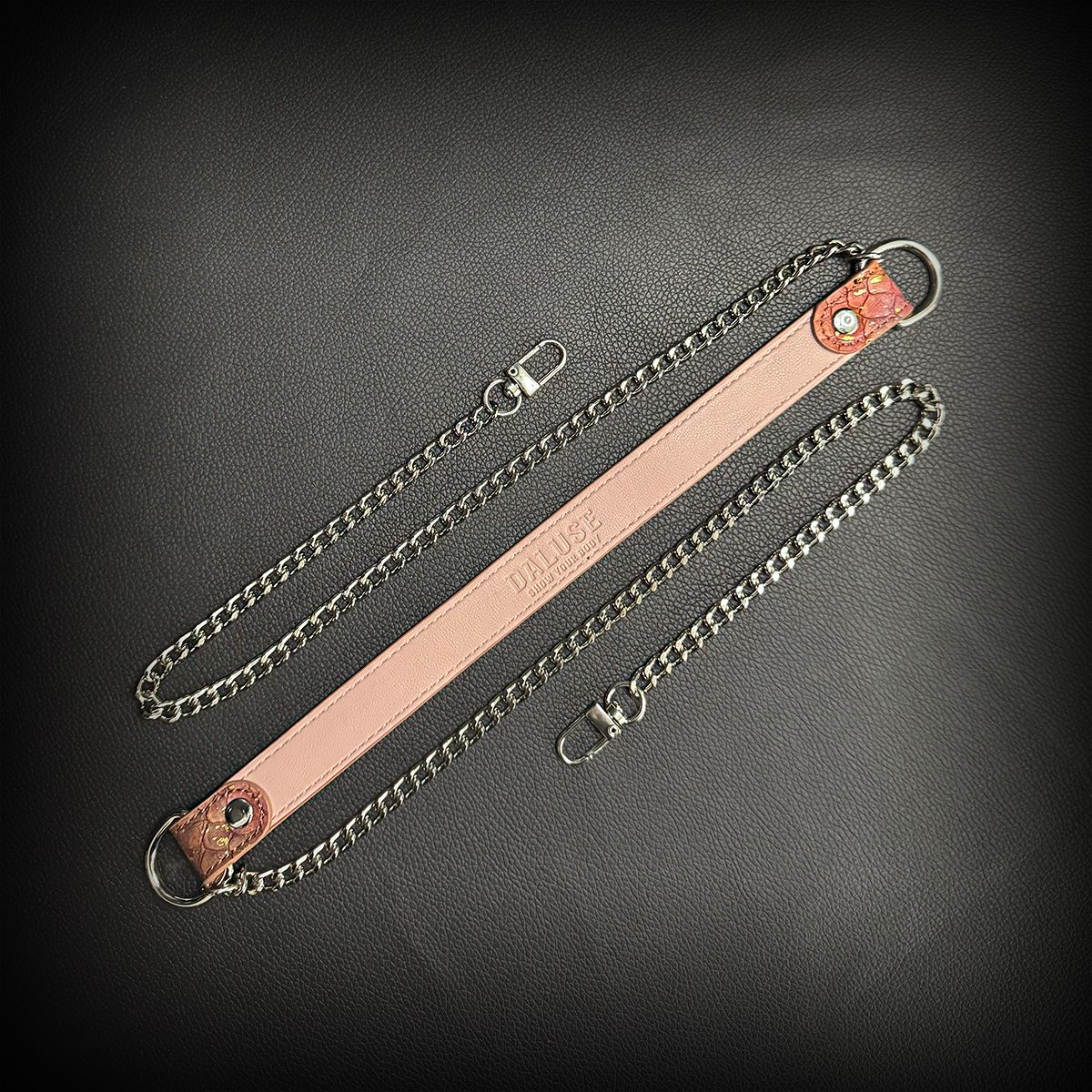 Daluse [Anais] Gold Spotted Purple Orange Snake Leather Choker Double Titanium Steel Chain Adjuster Necklace