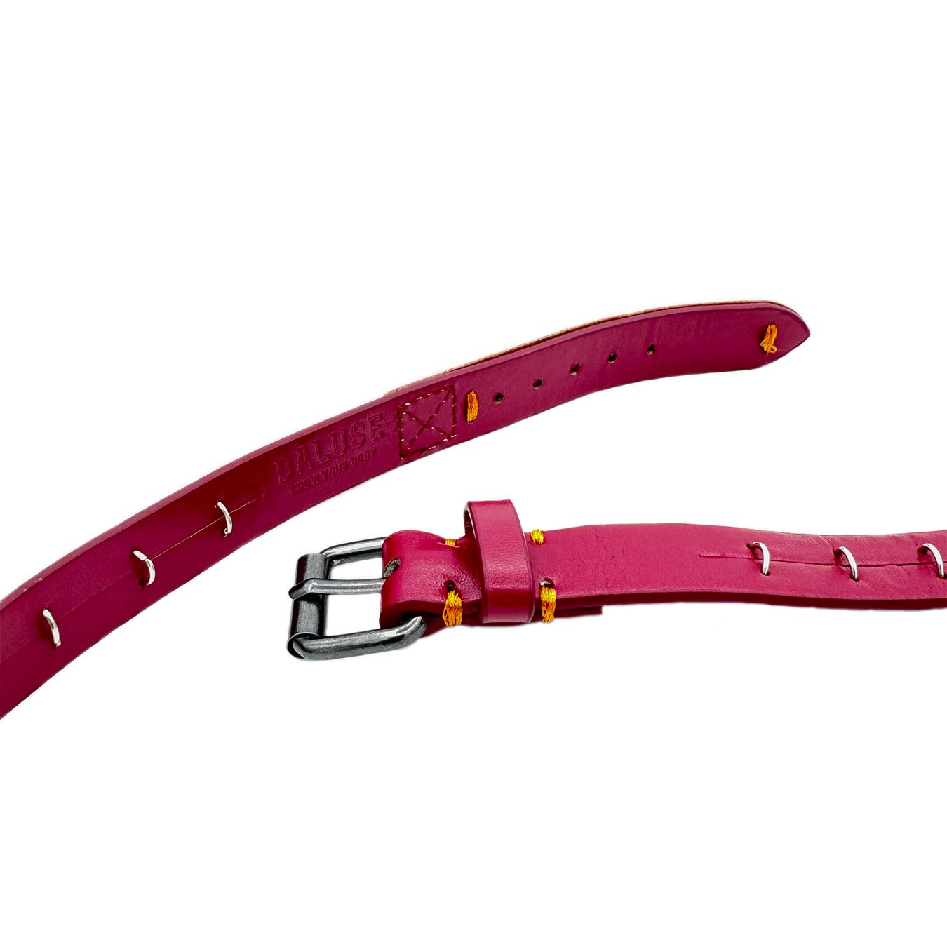 Daluse [Ember] Red Leather Silver Ring Stitching Splicing 2-In-1 Choker And Cuffs