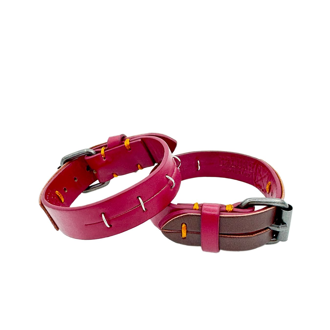 Daluse [Ember] Red Leather Silver Ring Stitching Splicing 2-In-1 Choker And Cuffs