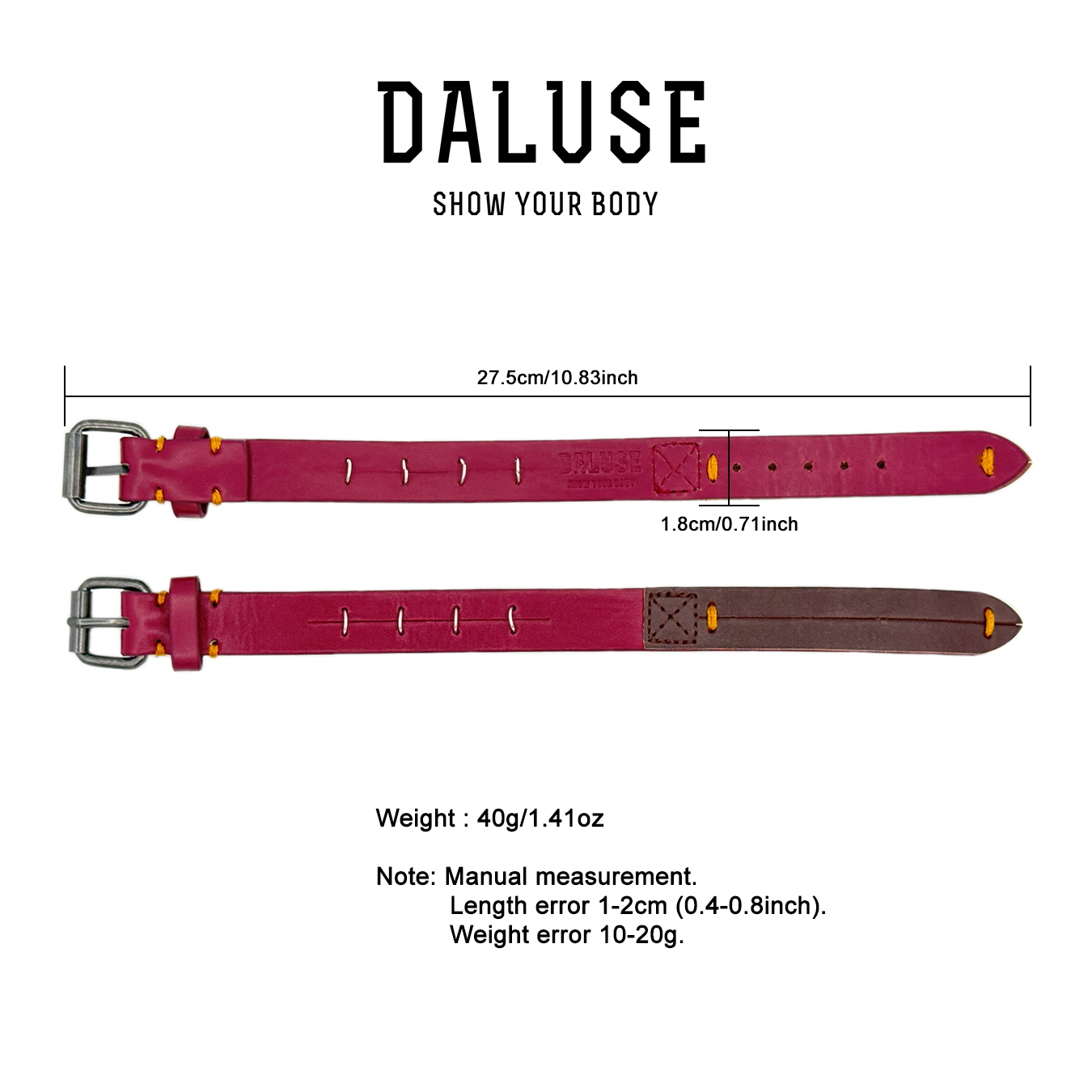 Daluse [Ember] Red Leather Silver Ring Stitching Splicing 2-In-1 Choker And Cuffs Size