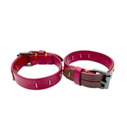 Daluse [Ember] Red Leather Silver Ring Stitching Splicing 2-In-1 Choker And Cuffs
