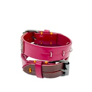 Daluse [Ember] Red Leather Silver Ring Stitching Splicing 2-In-1 Choker And Cuffs