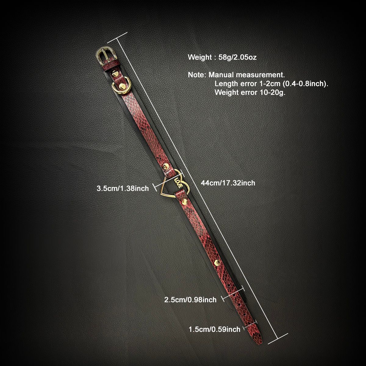 Daluse [Amorette] Gold Heart Ring Red Black Snake Pattern Double Leather Choker Size